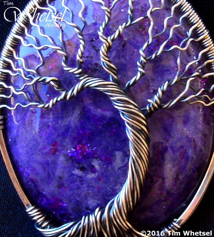 Silver Wire Wrap Tree of Life Pendant Purple Glow in The Dark Orgone