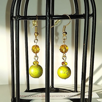 Yellow clear and metallic bead earrings