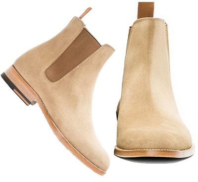 Handmade Men Beige Chelsea Suede Leather Boot, Men Leather Sole Boot England Boots