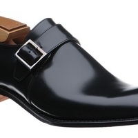 HANDMADE BLACK FASHION MONK LEATHER SHOES BUCKLE SHOES MEN DRESS SHOES - Thumbnail 1