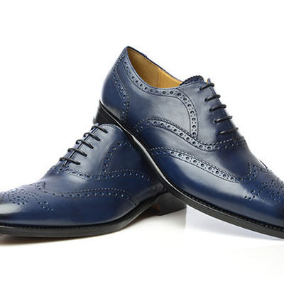 Handmade navy brogue wing toe dress shoes, men leather navy dress shoes - Thumbnail 5