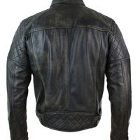 Mens Cross Zip Black Washed Vintage Retro Biker Jacket Real Leather Jacket - Thumbnail 1