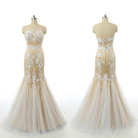 Long prom dress, mermaid prom dress, tulle prom dress, champagne prom dress, sweet heart prom dress, formal prom dress, - Thumbnail 1