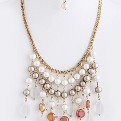Pearl and bubble bead dangle necklace set (more colors)