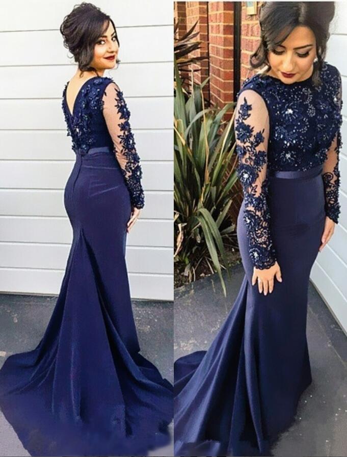 navy blue lace prom dress