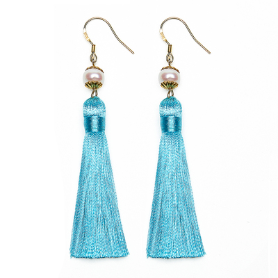 Breakfast at Tiffany’s 24k Gold Plated Tassels and Pearls Earrings (Tiffany Turquoise)