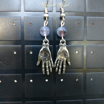 Talk to the hand (palmistry earrings with amethyst)