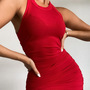 Solid Color Ribbed Women High Waist Sleeveless Dress-4