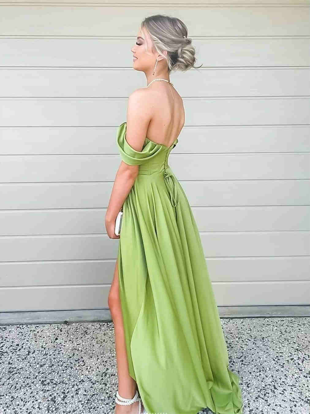 Off the Shoulder Green Prom Dress with Slit · Sugerdress · Online Store