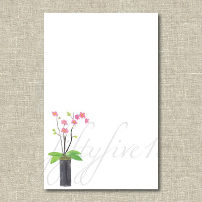 Personalized watercolor pink orchid notepad - peaceably pretty for fiftyfive18 - 8.5"x5.5" 50 pages